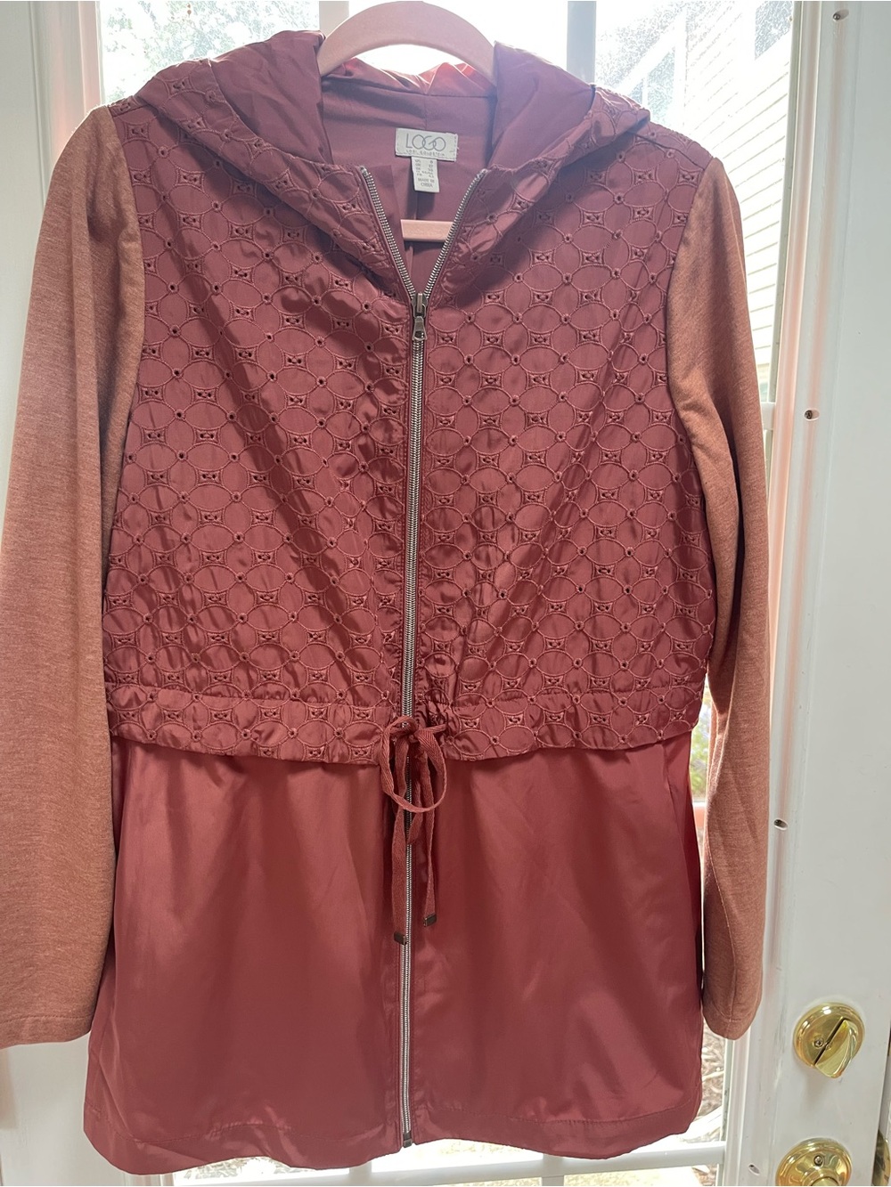LOGO by Lori Goldstein Mauve-Pink Mixed-Texture Hooded Utility Jacket